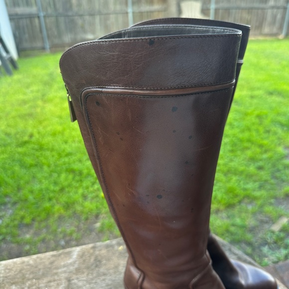 Franco Sarto Brown Leather Block Heel Knee High Boots : The Artist Collection - Picture 5 of 6